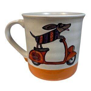 Cobwebs & Cauldrons Mug Dog On Scooter White Orange